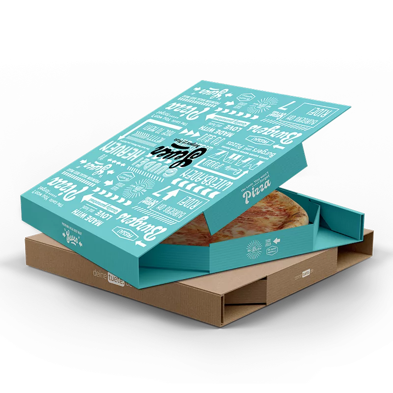 Boîtes à pizza imprimées individuellement/boîtes à pizza imprimées en bleu et gris