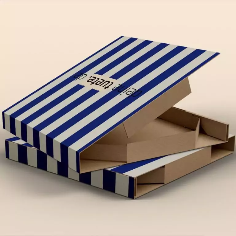 Imprimer des boîtes à pizza avec un design bleu et blanc et un logo avec tonsac.fr